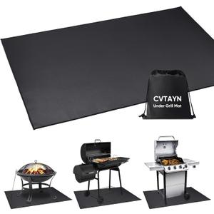 Under Grill Mat 42×30 Inch for Outdoor Charcoal, Flat Top, Smokers, Gas Grills.Oil-Proof and Water-Proof BBQ Fireproof Mat Protects Deck Grass, Indoor Fireplace Mat, Black