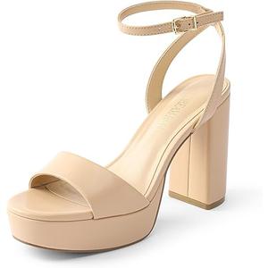 DREAM PAIRS Platform High Heels for Women Chunky Round Open Toe Ankle Strap Stylish Heeled Sandals for Party Prom Wedding, Size 6 
