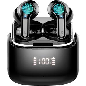 Wireless Earbud, Bluetooth Headphones 5.3 Stereo Bass Earphones 2023 Noise Cancelling 40H Dual Mic Call Earbud in-Ear USB-C LED Display IP7 Waterproof Sport Headset for Android iOS