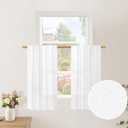 BGment Short White Linen Curtains 36 Inch Length for Kitchen Cafe, Rod Pocket Half Window Drapes Light Filtering for Bathroom Ring Clips Decorative, 34 Inch Wide Each Panel (34''W x 36''L(Pack of 2))