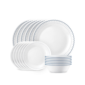 Corelle 17-Piece Dinnerware Set Service for 5, Lightweight Round Plates and Bowls Set, Vitrelle Triple Layer Glass, Chip Resistant, Microwave and Dishwasher Safe, Caspian