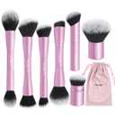 MAANGE 7pcs Makeup Brush Set Double Sided Kabuki Makeup Brushes Contour Brush for Foundation Liquid Powder Concealer Cream Cosmetics Bronzer Blending Blush Buffing Makeup Tools (Pink)