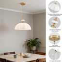 15.8" Vintage Milky White Glass Pendant Light, Floral Shaped Glass Chandelier with Adjustable Gold Rod, Modern Farmhouse Pendant Lighting for Kitchen Island Dining Room Bedroom Foyer, E26 Base