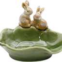 LIDSCURA Rabbit Ceramic Soap Dish, Decorative Bunny Soap Plate, Sponge Holder,Key Bowl & Jewelry Tray, Green - Bathroom, Kitchen, Counter Organizer (1 Pack)