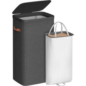 SONGMICS Laundry Basket, 26.4 Gal. Laundry Hamper, Easy Assembly, with Lid and Handles, Removable Liner, 16.5 x 12.6 x 29.5 Inches, Ink Black ULCB811BH01