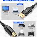 sweguard 20ft USB 2.0 USB-A to USB-B Cable - High Speed Nylon Braided Scanner/Printer Cord for HP, Canon, Dell, Epson, Brother, Lexmark, Xerox, Samsung & More - Black