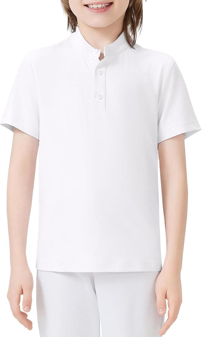Soneven Youth Boys' Golf Shirt Performance Polo Kids Henley Button Down Athletic School Uniform Summer Short Sleeve Tops Tees (White, S)