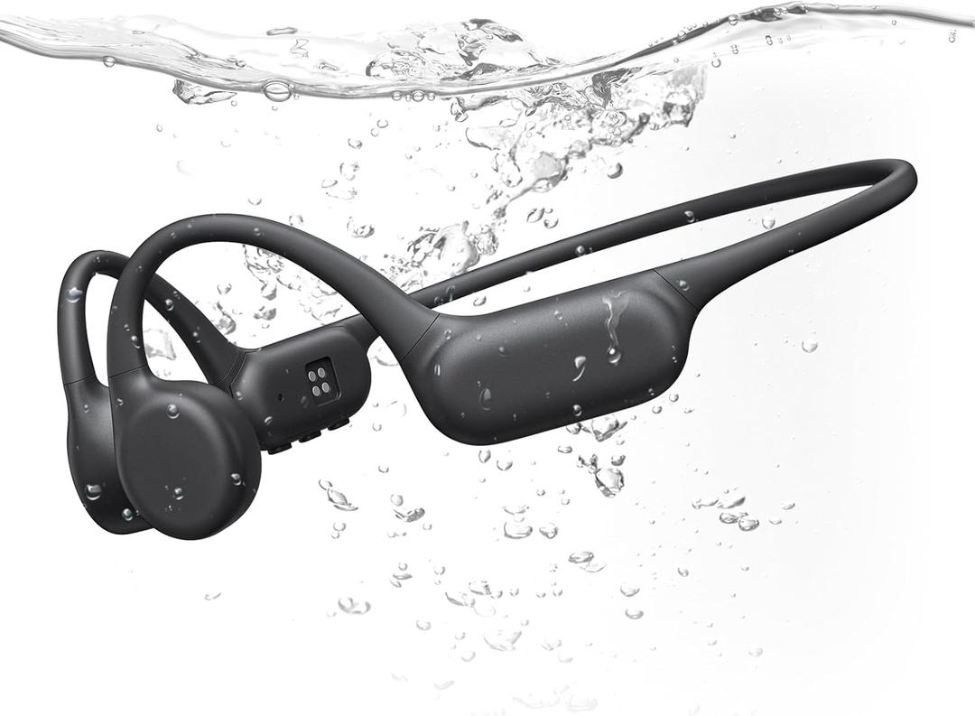 PSIER Bone Conduction Headphones IPX8 Waterproof Swimming Headphones Open Ear Headphones with MP3 Mode 32GB Memory Up to 8 Hours Playtime Bluetooth 5.4 Ear Buds Secure Fit for Running and Fitness (Matte Black)