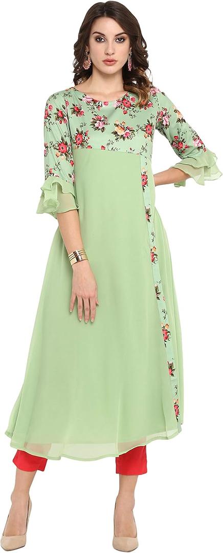 Janasya Indian Women's Green Floral Print Casual Wear Summer Kurta for Women (Medium) Janasya Indian Women's Green Floral Print Casual Wear Summer Kurta for Women (Medium)