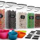 Cereal Container Set, MCIRCO Airtight Food Storage Containers ((4L /135.2oz) Set of 6, Cereal Dispensers with Measuring Tools (Black)