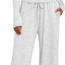 Trendy Queen Women's 2 Piece Matching Lounge Sets Fall Fashion Two Pieces Sweat Outfits Long Sleeve Wide Leg Pants Tracksuits (Light Grey, S)