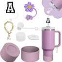 2 x Stanley Cup Accessories Set,Including 2 Pcs 0.4in Straw Cover, 1 Silicone Spill-Proof Stopper Set of 3, 1 Name ID Letter Handle Charm, 1 Silicone Cup Boot Fits Stanley 40&30 Oz Tumbler (A)