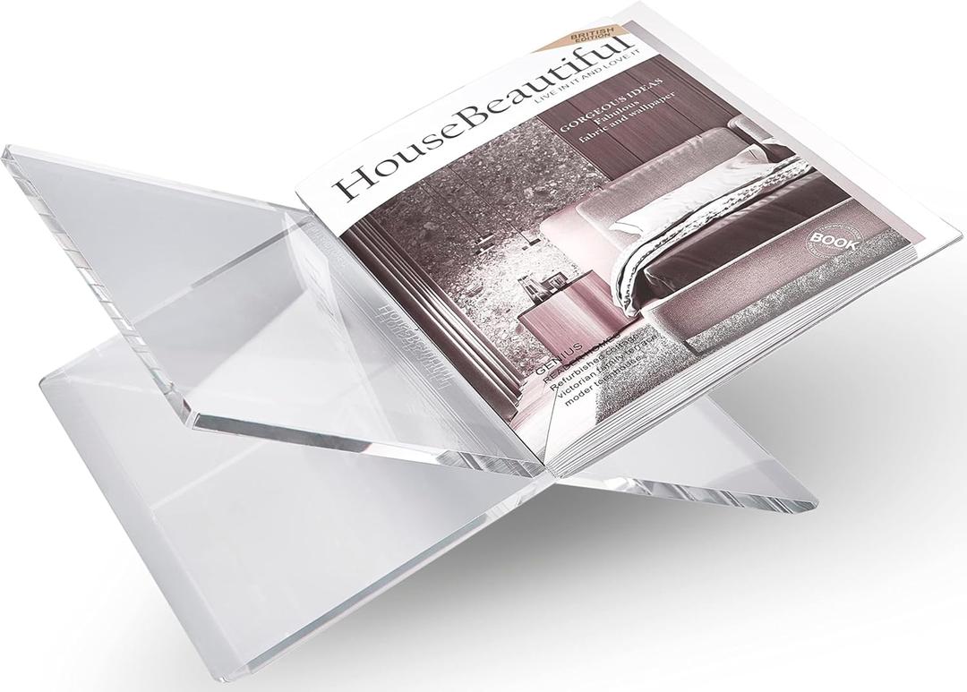 Honygebia Clear Acrylic Book Stands - Cross Frame Acrylic Book Holder, Open Bookstand for Display and Reading, Suitable for Art, Bible, Cookbook, Easel, Magazine, Textbooks 12.5" x 9.5" x 5.5"
