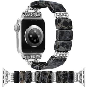 Beaded Natural Stone Bracelet Band Women Compatible with Apple Watch 38/40/41/42mm(S10) Boho Handmade Elastic Western Vintage Imperial Stone Strap for iWatch Series 10/9/8/7/6/5/4/3/2/1/SE