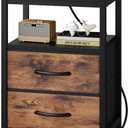 OLIXIS Nightstand with Charging Station, Bedside Table with USB Ports & Type-C, 2 Fabric Drawers Night Stand with Open Shelf, Compact End Table for Bedroom, Black & Rust, 15.7"Dx11.8"Wx23.6"H