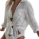 Breezy Lane Beach Cover Up for Women Button Down Shirt Swimsuit Coverup Bathing Suit Cover Ups for Swimwear Vacation, White Small