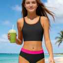 NECIOUS Girls Swimsuit Two Piece High Waist Sporty Bikini Sets Color Block Bathing Suit with Chest Pad Girls' Swimwear, size 15-16Y