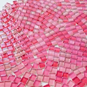 1.1LB 0.39" Square Pink Mix Crystal Glass Mosaic Tiles for Crafts, Mosaic Tiles for Crafts Bulk, Mosaic Pieces for Crafts, Mosaic Making Supplies