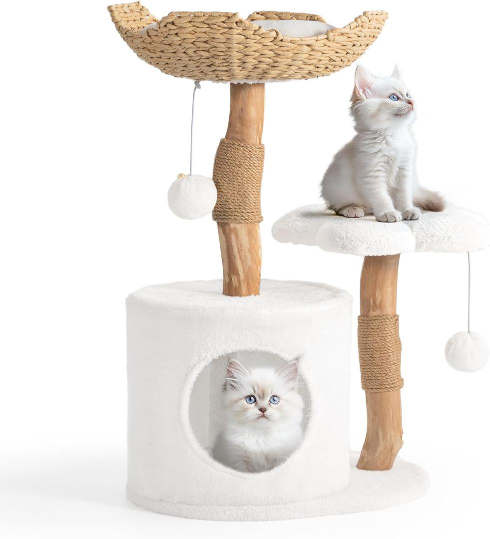 Modern Cat Tree, Wood Cat Tree Tower for Small Cats, Luxury Cat Condo with Scratching Posts and Flower Platforms, Cat Furniture by Easyego