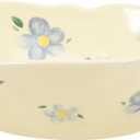 Koythin Salad Bowls, Cute Blue Flower Ceramic Bowls, Cream Yellow Serving Bowl for Pasta, Cereal, Fruit, Soup, Rice, Dishwasher and Microwave Safe (Blue Flower Set of 1)