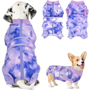 Lukovee Recovery Suit for Dogs, Zipper On Recovery Suit for Female Male Dog, Onesie Abdominal Wounds Cone E-Collar Alternative Prevent Licking Spay Recovery Suit (Small, Purple Tie-dye)