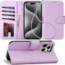 Arae Compatible with iPhone 15 Pro Max Case with Card Holder and Wrist Strap Wallet Flip Cover for iPhone 15 Pro Max 6.7 inch Men RFID Blocking Wristlet Kickstand,Litchi Lavander