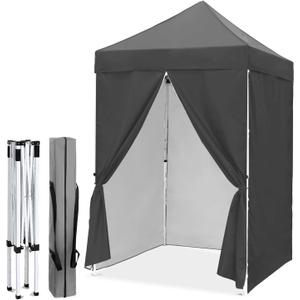 EAGLE PEAK 5x5 Instant Canopy with 4-Side Wall Panels, Small Pop up Portable Canopy Tent with Carry Bag, Light Weight Sun Shelter for Sports, Camping and Beach, Gray