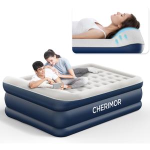 Queen Air Mattress with Built in Pump, 20.5" Elevated Integrated Pillow Top Blow Up Mattress, Supports 800 lbs, Portable 3 Min Self Inflating Inflatable Bed for Guests, Home & Camping