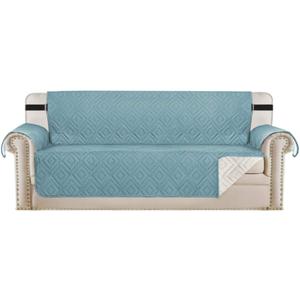 H.VERSAILTEX Reversible Sofa Slipcover Furniture Protector Water Resistant 2" Elastic Straps Sofa Cover Couch Covers Pets Kids Fit Sitting Width Up to 66" (Sofa: 75" x 110", Cameo Blue/Beige)