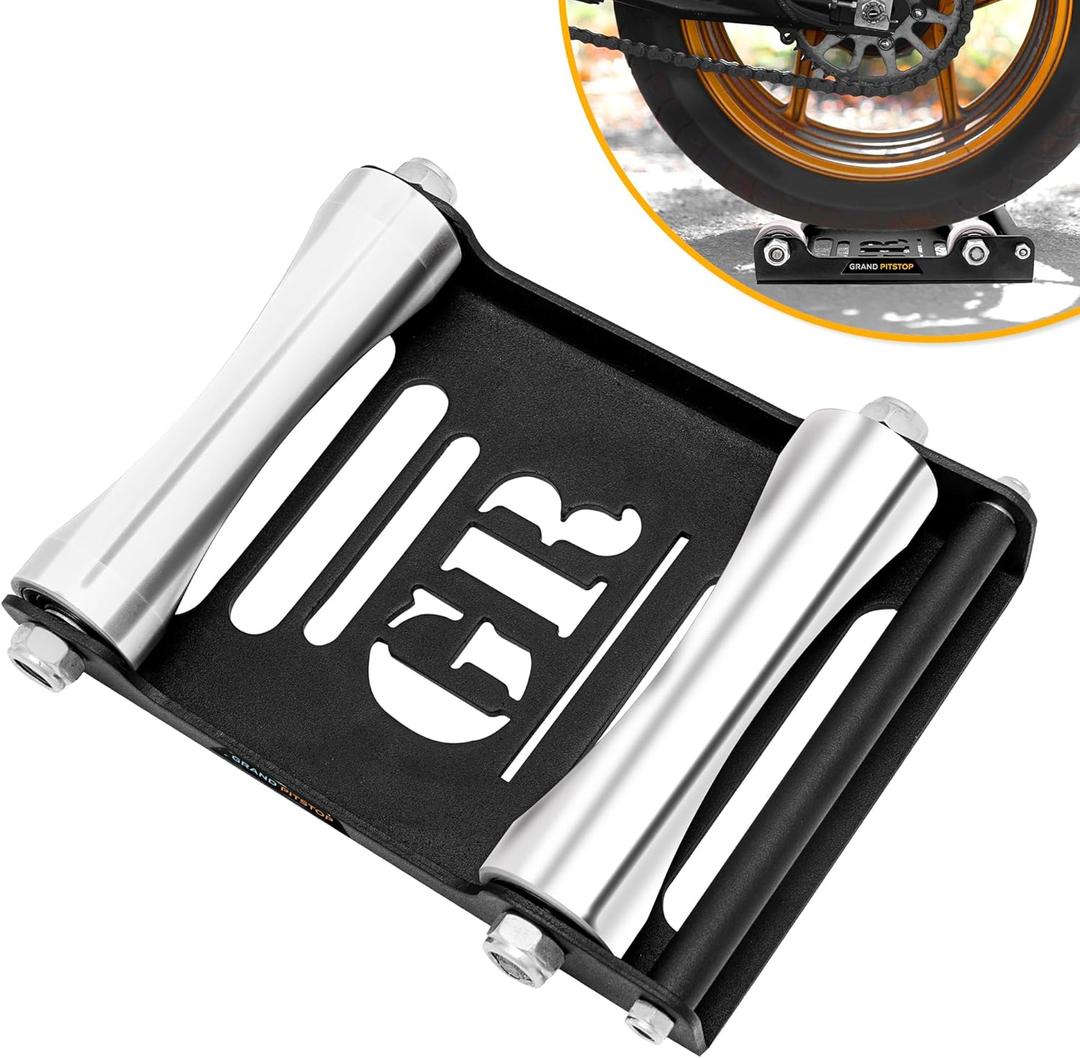 GRAND PITSTOP Motorcycle & Powersports Maintainence Stand Wheel Cleaning Wheel Roller Stand for tire Cleaning & Chain Lubrication - Groller Large (Bikes < 600 lb & Tire Width <240 mm) (Black)
