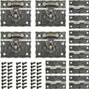 4 Sets Engraved Antique Hasp Latch Buckle and Vintage Engraved Hinge with Matching Screws Kit Bronze Rectangle Lock for Repair and Decorative Wooden Cases