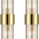2-Light Modern Brushed Titanium Gold Wall Sconce with Clear Glass Crystal Luxury Wall Light Fixtures for Bedroom Living Room Bathroom Vanity Mirror Light Fixtures Set of 2