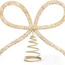 Christmas Decorations - Christmas Decor - Gold Glass Rhinestone Bow Tree Topper - Xmas Holiday Tree Top Decoration for Indoor Outdoor Home Room Party