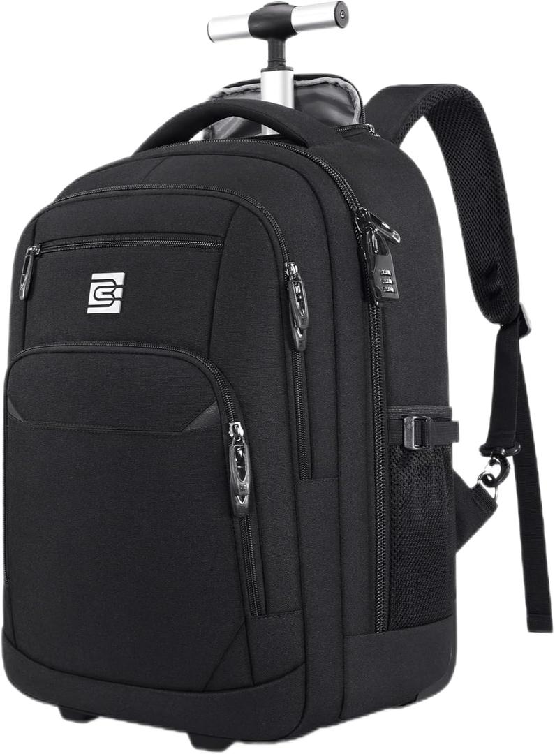 Rolling Backpack, Travel Backpack with Wheels for Men Women, 20inch Wheeled Underseat Bag Carry on Luggage Trolley Suitcase for Business College