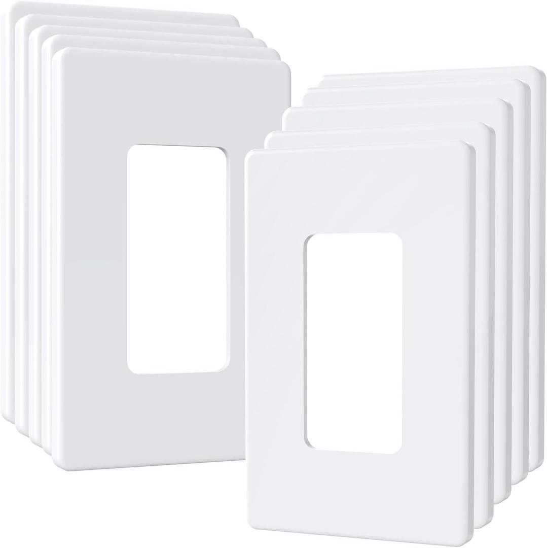 Outlet Cover, Screwless Decorator Wall Plate, Light switch Power Plug Cover, 1-Gang Standard Size, White, 10 Pack,UL listed