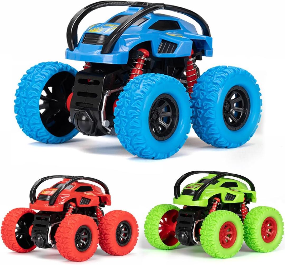 LODBY Monster Trucks Toys for Boys - Toddler Push and Go Truck Race Cars for Kids Party Favors Ages 2-4 3-5, Flip Stunt Car Toys for 2 3 4 5 6 Year Old Boy Birthday Gifts
