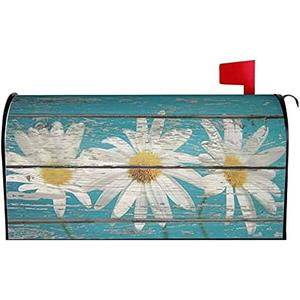 Sweetshow Rustic Spring Daisy Mailbox Covers Magnetic Standard Size 25.5x21 Inch Teal Old Wood Board Mailbox Decals Mailbox Wrap Post Letter Box Cover Mailbox Post Cover for Garden Yard Decor