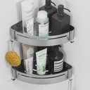 Corner Shower Caddy Gray Bathroom Shelf Corner Storage Rack, Screw Free Installation Wall Mount Basket Toilet Shower Double Layer Shampoo Holder Shower Organizer 