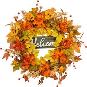 Large Fall Wreaths for Front Door Artificial Autumn Peonies Hydrangea Outdoor Wreaths Thanksgiving Mixed Leaves Wreath for Harvest Farmhouse Festival Decorations Indoor and Outdoor