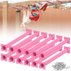16.5 Inch Monkey Bars Kit Playground Ladder Rungs for Backyard Indoor Outdoor Kids Metal Bars Swing Set Playset Accessories (Pink, 12 Pcs)