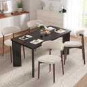 MALOL 5-Piece Rectangular Dining Table Set for 4, 63" Industrial Kitchen Table with 4 Wooden Upholstered Dinner Chairs for Dining Room, Kitchen, Living Room, Black+Beige