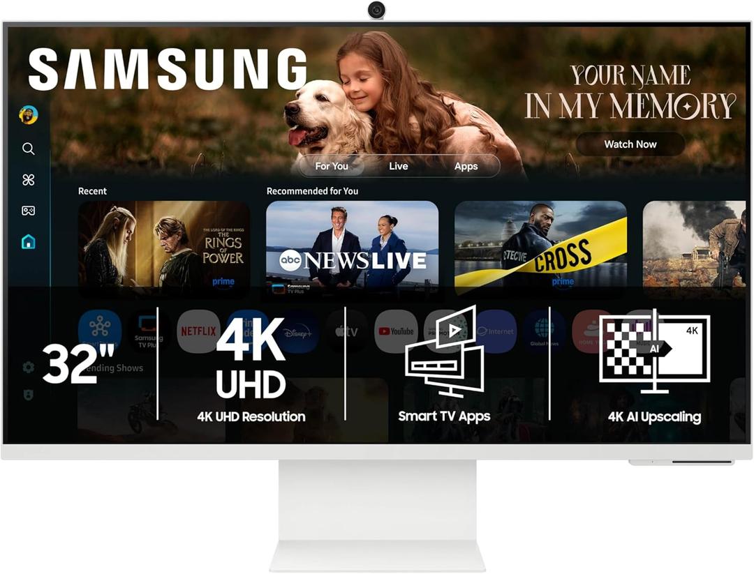 Samsung 32 Smart Monitor M8 (M80F) 4K UHD Display, Samsung Vision AI, Smart TV Apps, Gaming Hub, USB-C, HDMI and USB-A, White, LS32FM803UNXZA, 2025