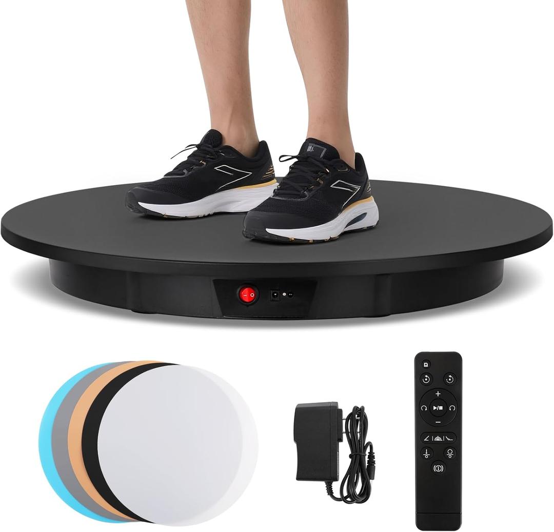 Large Photography Turntable 24inch/330lb Motorized Rotating Display Stand 360 Degree with Remote Control Electric Turntable for Products, Model Photo or Video (Black)