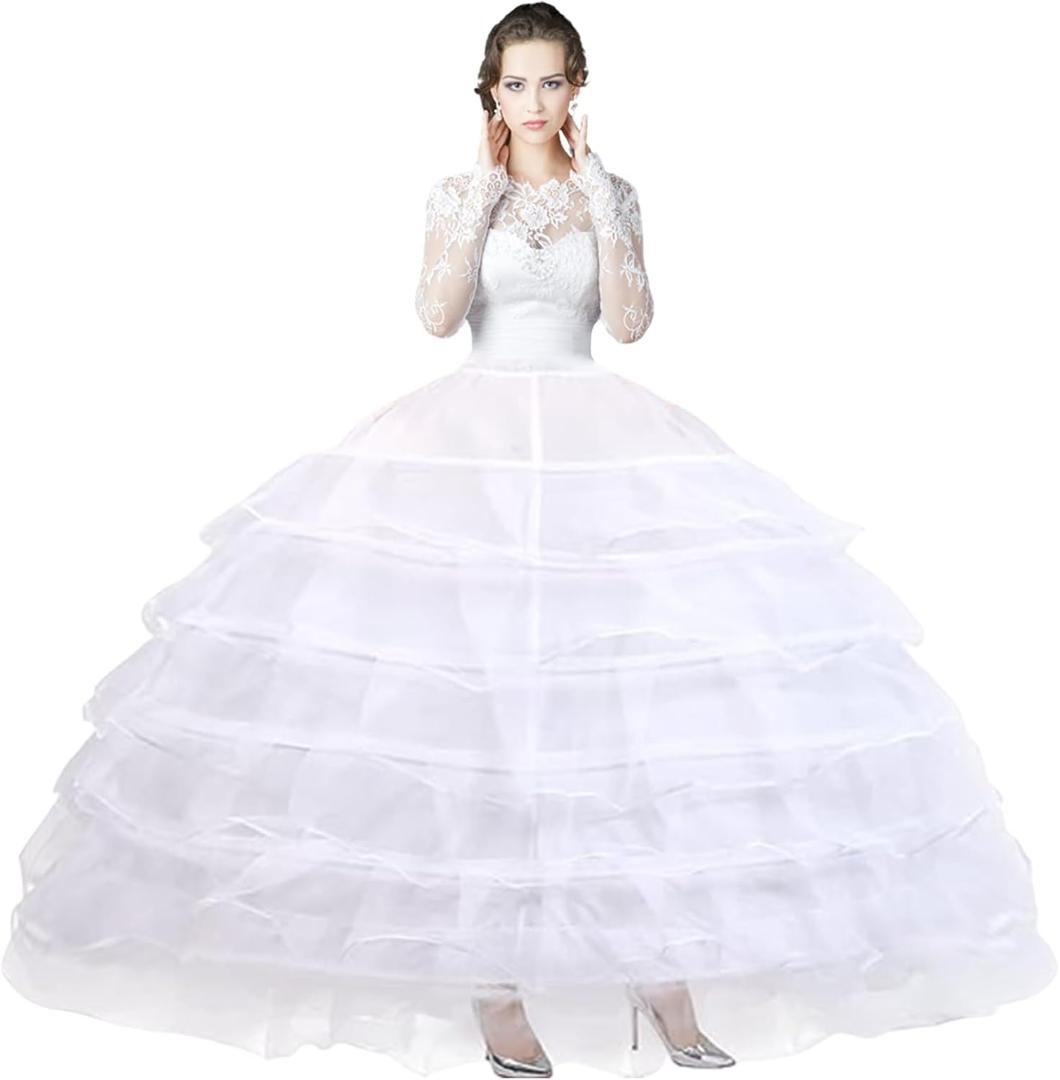 dgdgcool Petticoat 6 Hoop Skirt Tulle Crinoline Underskirt for Wedding Dress Floor Length Ball Gown Plus Size White