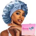 Umisleep Silk Bonnet, Soft Hair Bonnet for Sleeping, Real Mulberry Silk Lining, Bonnets for Women Hair Care, Double Layer Hair Cap with Tie, Large Silk Hair Wrap for Curly Long Hair, Blue