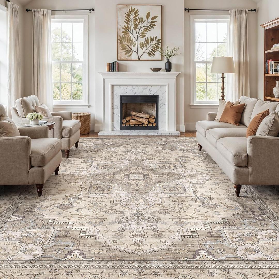 EIEIHOUSE 12x15 Area Rug Washable Vintage Rugs for Living Room Brown/Multi