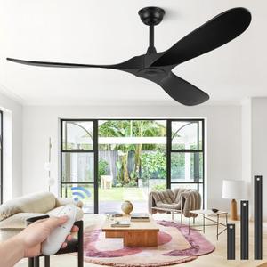 ABZ Ceiling Fans without Lights - 52 Inch Modern Ceiling Fans no Lights with Remote Control, Black 3 Blade Solid Wood Indoor Outdoor Ceiling Fans for Patios Living Room Bedroom