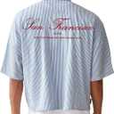 GORGLITTER Men's Striped Button Up Down Cropped Shirt Short Sleeve Boxy Tee (Purple),L