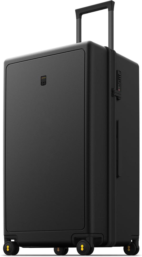 LEVEL8 Trunk Luggages, Large Suitcase 28 Inch Luggage with Spinner Wheels, Luminous Textured Checked Lightweight Hard Shell with Tsa Lock, Black