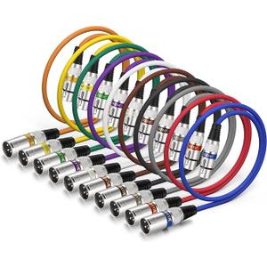 Cable 10 Pack 3 Pins Balanced XLR Microphone Cable Male to Female Suitable for Audio Mixer, Speaker Systems, Radio Station